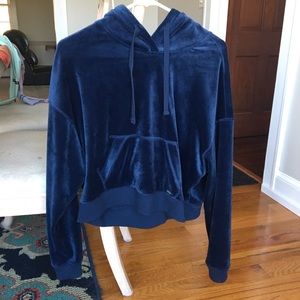 Navy blue Velvet-like Cropped Hoodie